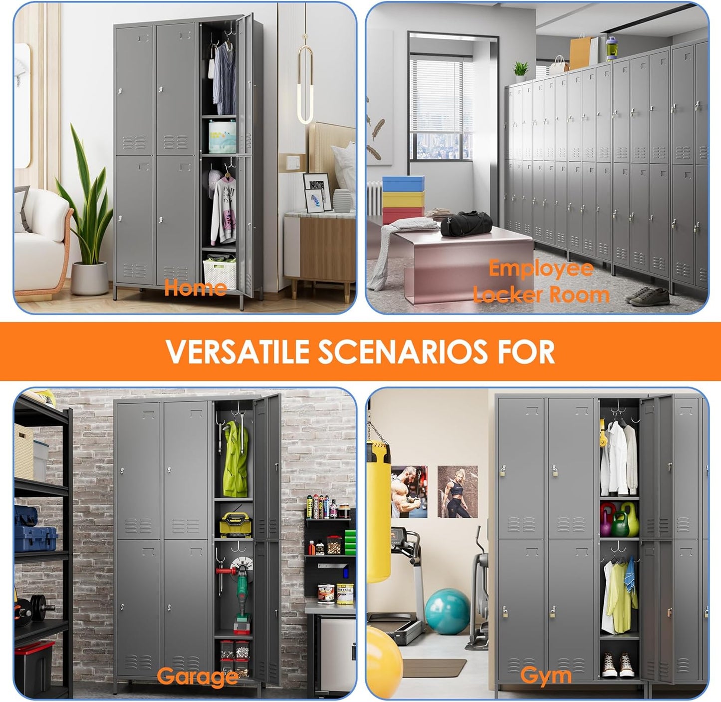 6 Doors Metal Lockers For Employees With 18 Hooks And Business Card Holder, Metal Locker With Ventilation Holes For School Garage Office Gym Home,Assembly Required,Dark Grey