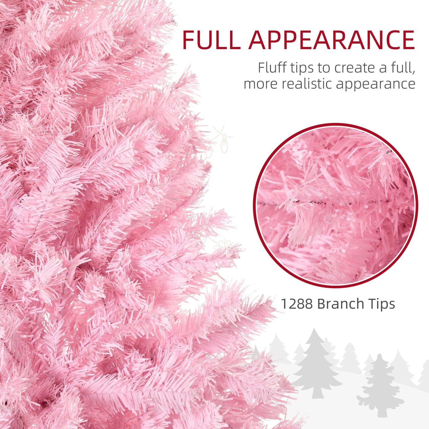 7' Artificial Pink Christmas Trees, With Auto Open, Steel Base, Wide Shape For Indoor Xmas Decoration