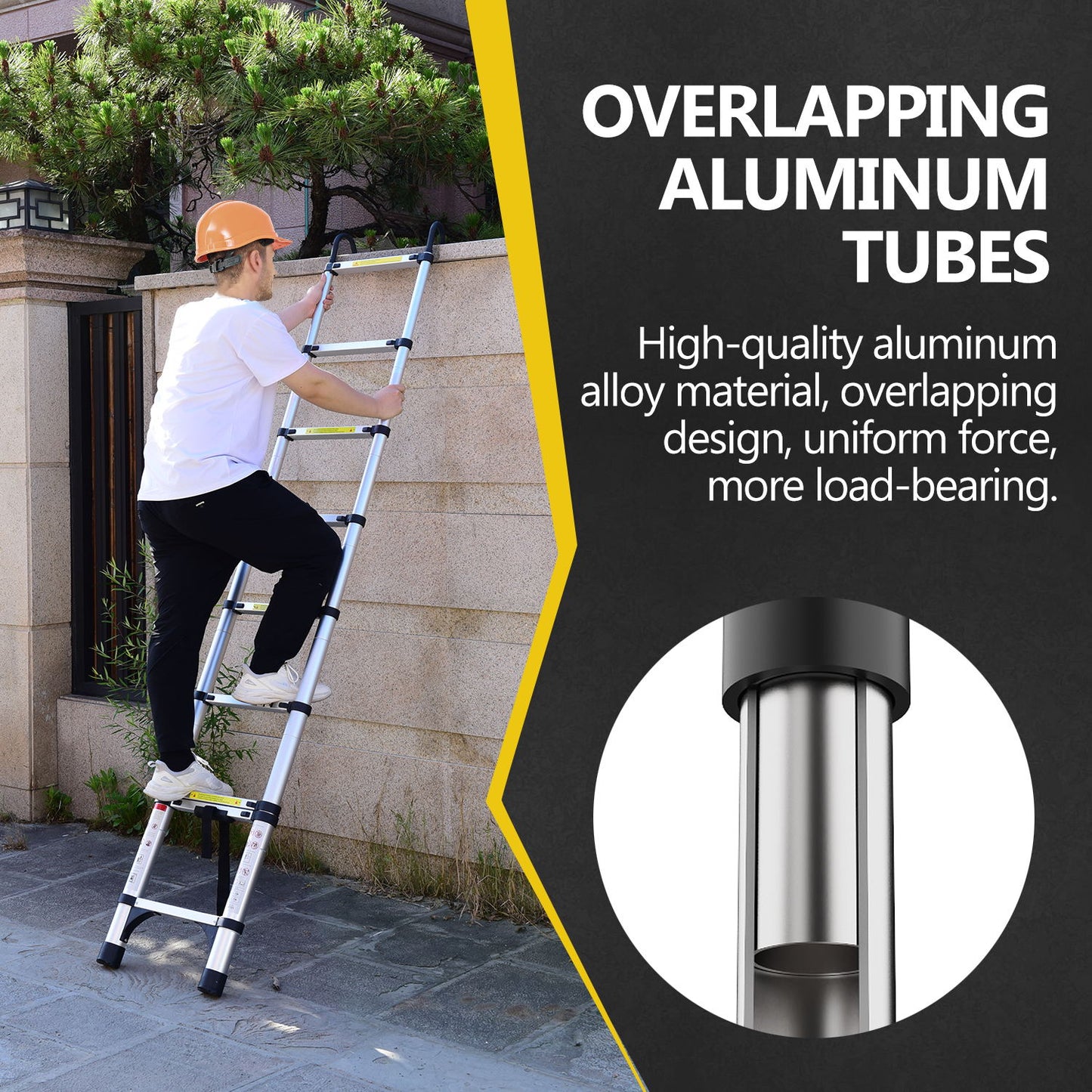 8.5FT Telescopic Ladder, Telescopic Aluminum Alloy Multi-purpose Folding Telescopic Ladder With Hooks And Triangular Support Frame, Suitable For Outdoor Work At Home Or RV