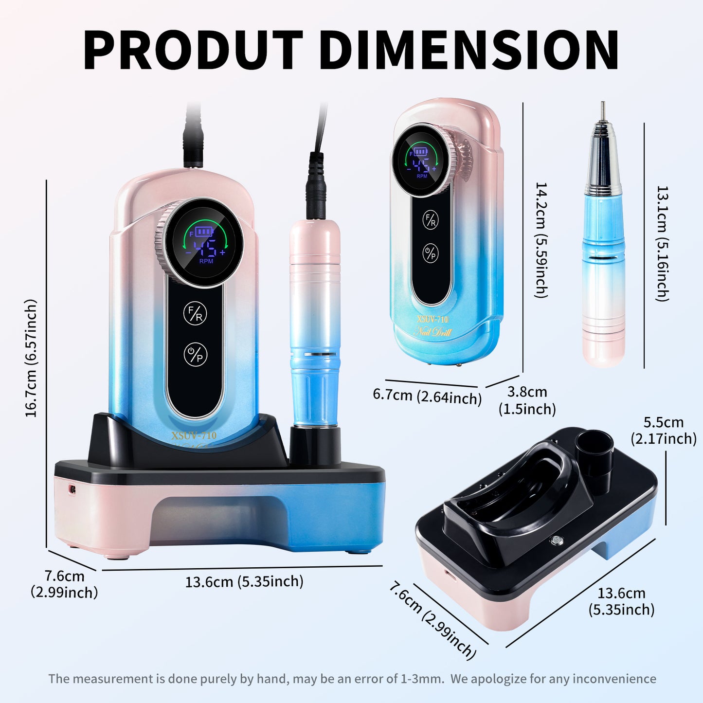 Nail Drill, Portable Electric Nail File 45000RPM, Rechargeable Nail Drill Professional With Bits & Base, For Acrylic Gel Nails, E-File Machine, Manicure Polishing, For Salon Home