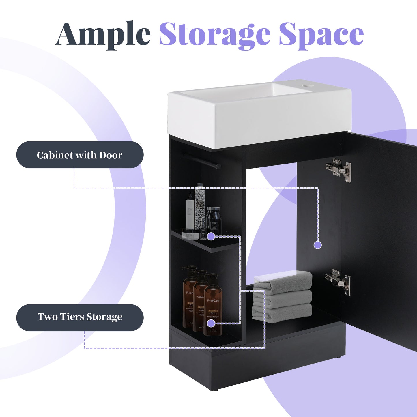18.6  Bathroom Vanity With Sink, Bathroom Vanity Cabinet With Two-tier Shelf, Left Or Right Orientation, Black