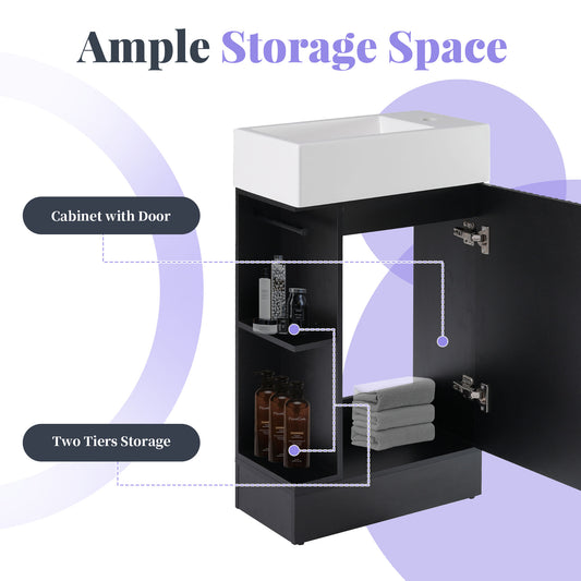 18.6  Bathroom Vanity With Sink, Bathroom Vanity Cabinet With Two-tier Shelf, Left Or Right Orientation, Black