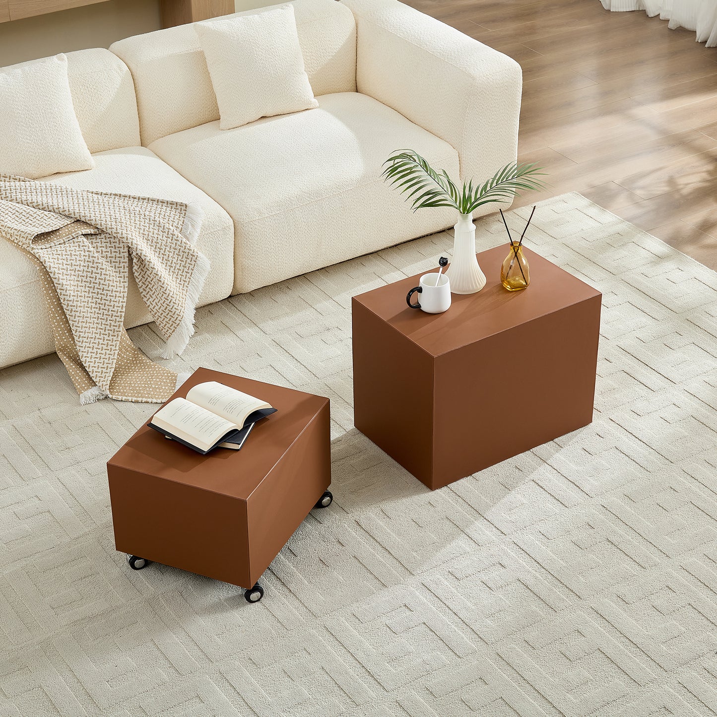 Modern Brown MDF Saddle Leather Table -Two Compact Sizes, Perfect For Living Room Decor & Daily Use