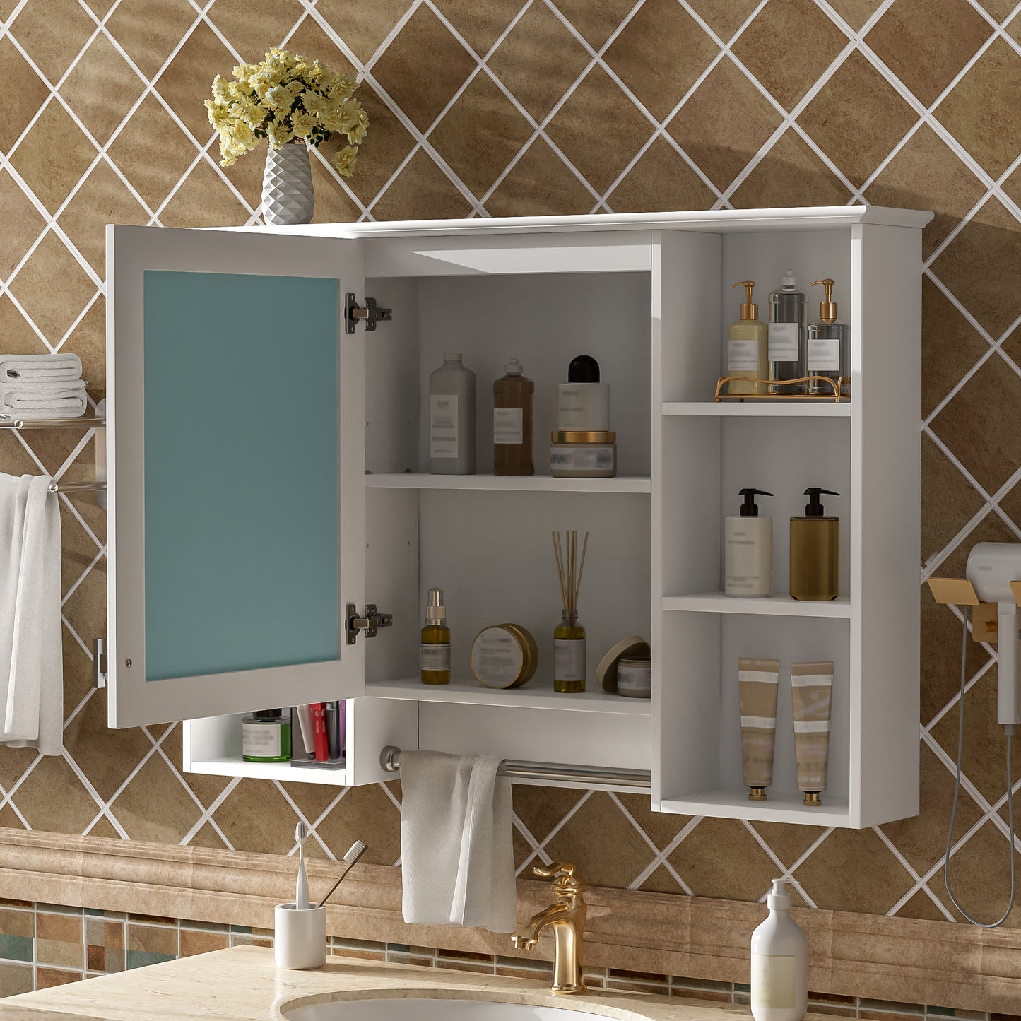 3-in-1 Bathroom Mirror Cabinet, 42 Inch Wall Mounted Medicine Cabinet With Adjustable Shelf & Soft Close Door, High-Define Mirror With Storage For Bathroom Vanity
