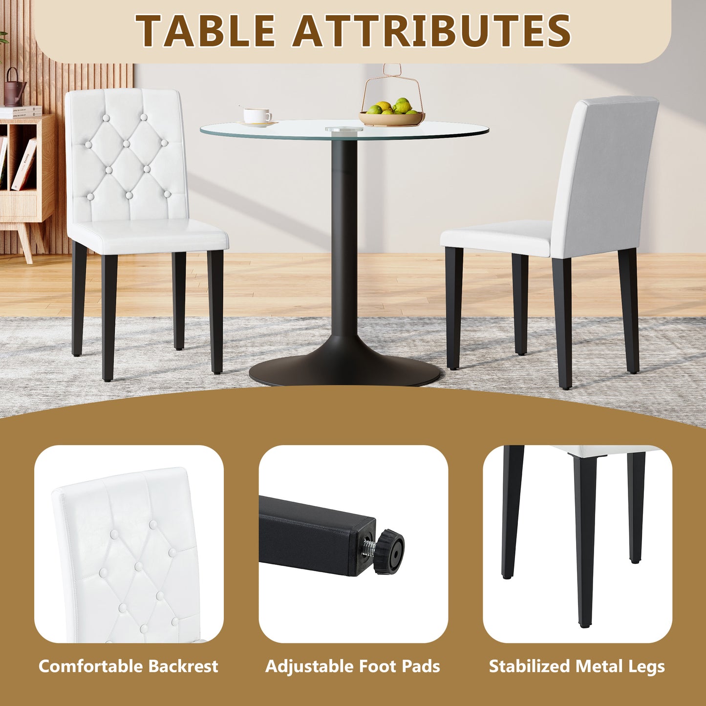4-pack White PU Dining Chairs Ergonomic Buckle Backrest, 35 Inches High, Black Metal Legs,Combines Comfort And Texture.Perfectly Suitable For Family Dining Rooms, Hotel Banquet Halls,etc.W1151P295718
