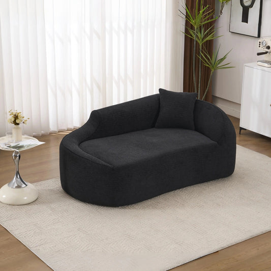 LY-048 Compression Curved Chaise Longue Chair Indoor  Modern Chenille Loveseat Couch With Deep Seat Sofa Bed With 1 Pillow  Sleeper Sofa Couch For Living Room  Bedroom  Apartment  Black