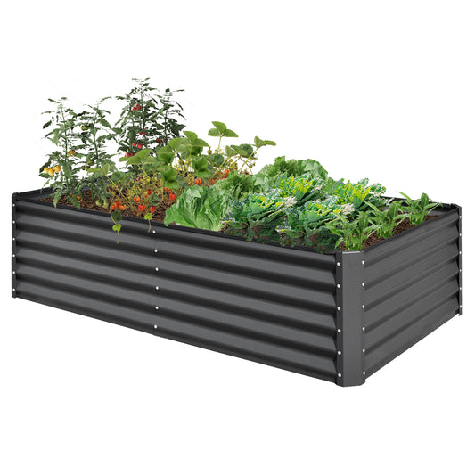 6x3x1.5ft Galvanized Raised Garden Bed, Outdoor Planter Garden Boxes Large Metal Planter Box For Gardening Vegetables Fruits Flowers, Dark Gray