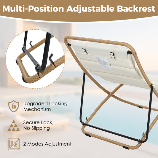 TREXM 2-Pieces Outdoor Folding Chair  Rattan-Wrapped Patio Chair With Adjustable Backrest  Thick Cushion  And Detachable Headrest  For The Poolside  Beach  Backyard  Decck  And Camping  Yellow