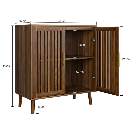 Sideboard Buffet Cabinet With Storage,  Farmhouse Buffet Cabinet With Louvered Doors, Wood Coffee Bar Storage Cabinet For Kitchen, Dining Room, Living Room, Entryway, Walnut,31.5 W