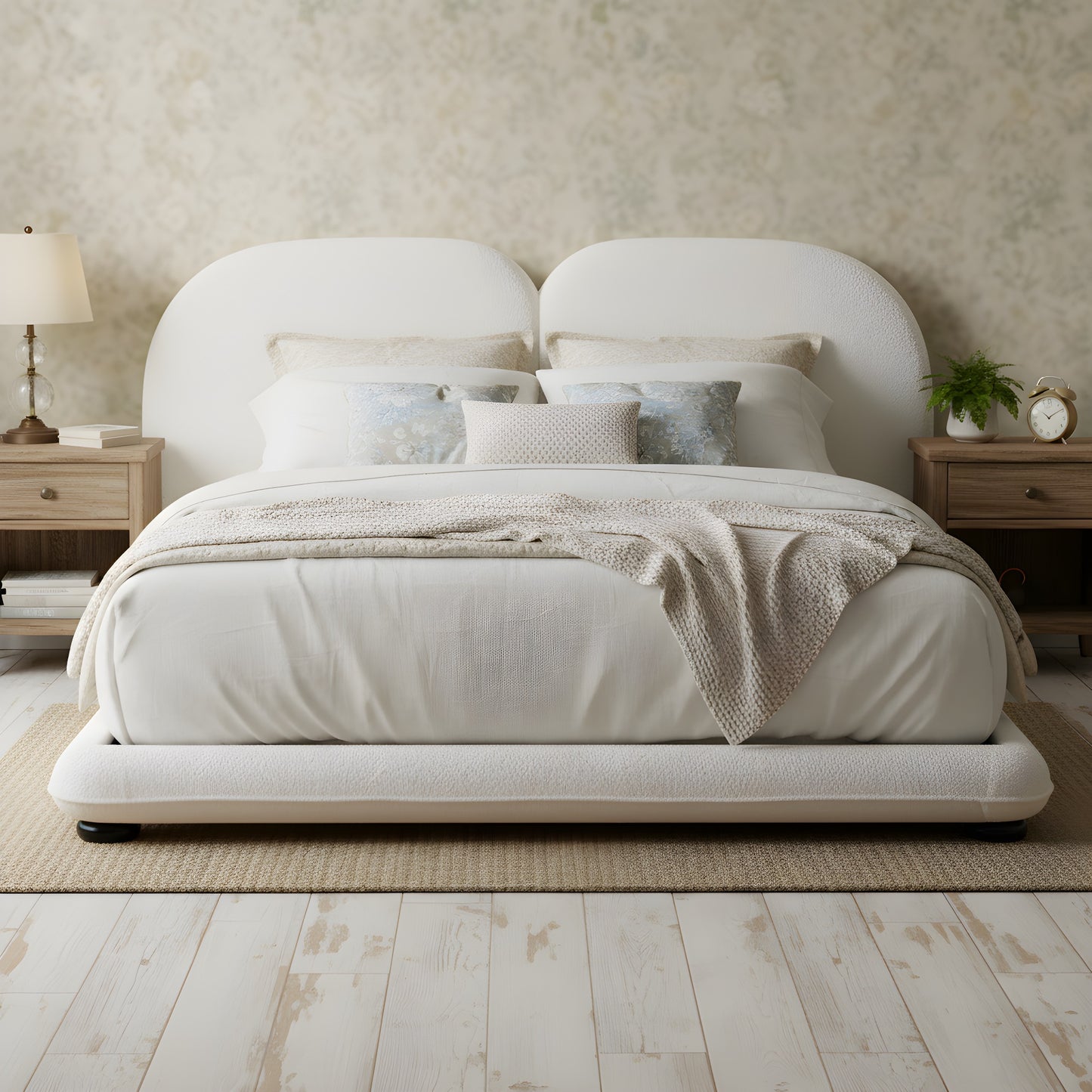 Extra Thick Upholstered Platform Bed Frame With Luxury Split Headboard, Teddy Fleece Fabric, 800 Lbs Heavy Duty, Easy Assembly, White,King