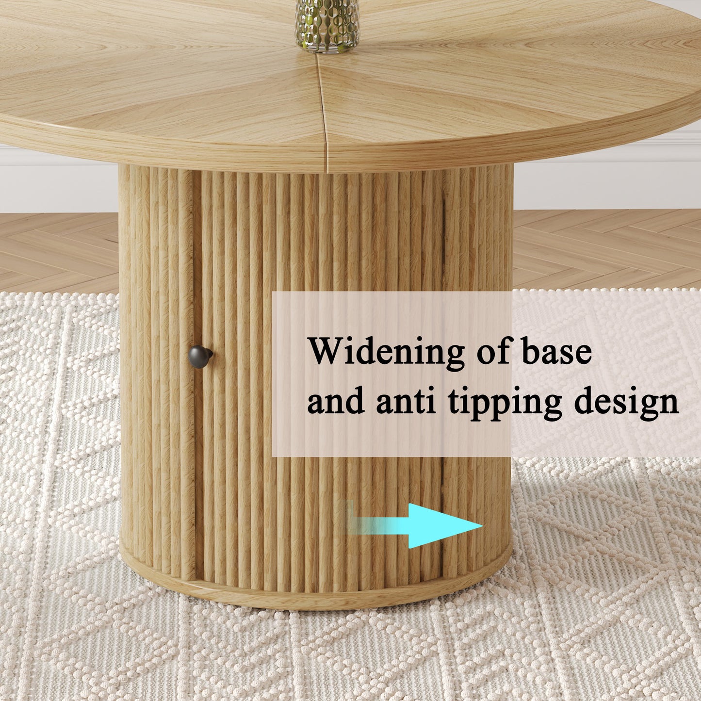 2piece PU Padded Dining Chair Set With 47.2 In Round Roman Column Table, Storage Included, Suitable For Restaurants Wooden Color