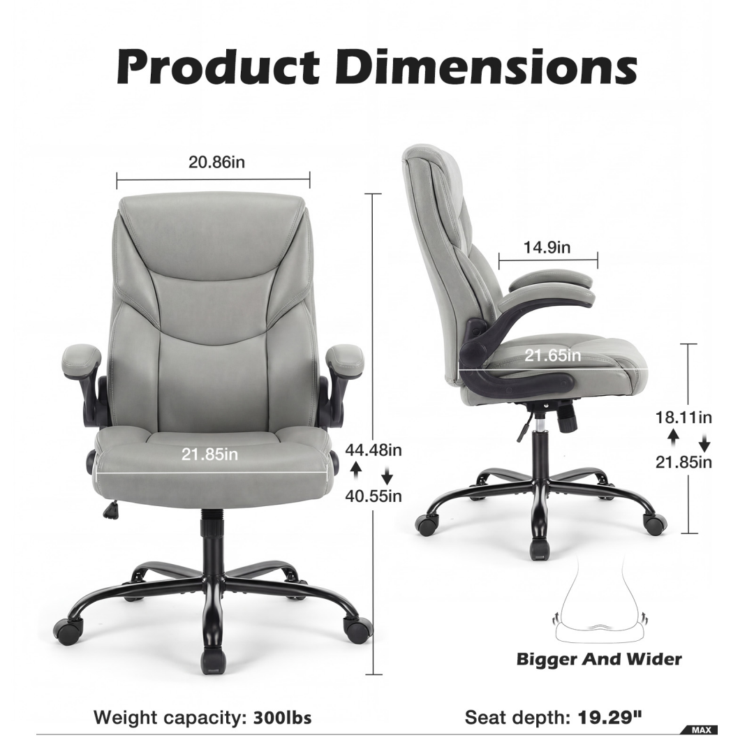 Office Computer Game Chair, High-backed Heavy-duty Workbench Chair, With Wheels, Flip-up Armrests, Adjustable Height, PU Rubber Material