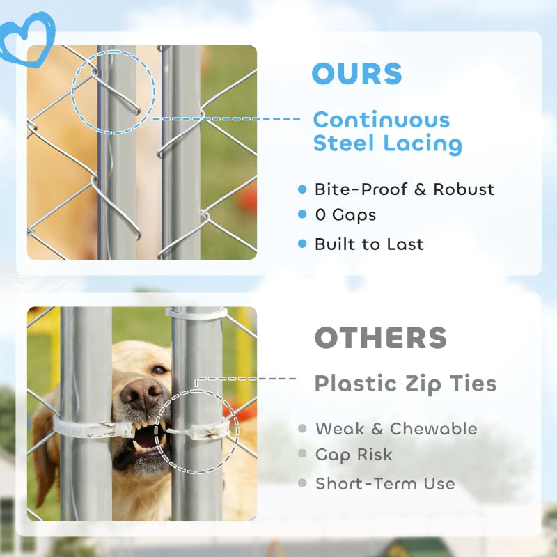 7' Dog Kennel Outdoor For Small Medium Large Dogs With Waterproof Roof, Silver