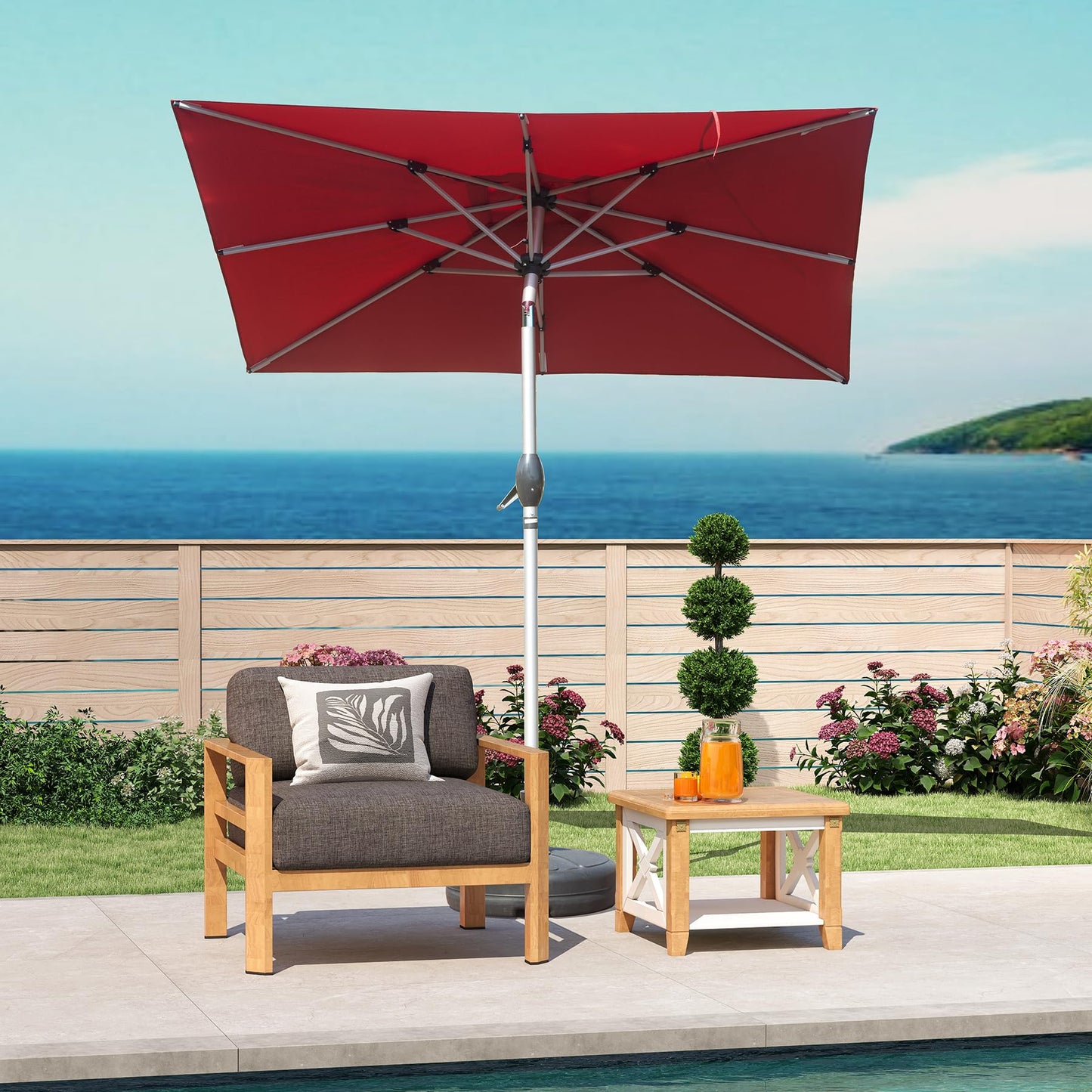 Rectangle Patio Umbrella With Crank Lift , Brick Red Base Not Included