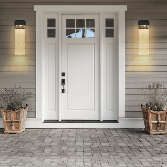 18 H 1-pack 12W Modern Outdoor Wall Light Fixture, Weatherproof LED Wall Sconce With Bubble Crystal, Black Finish, Up And Down Lighting For Porch, Patio, And Garden