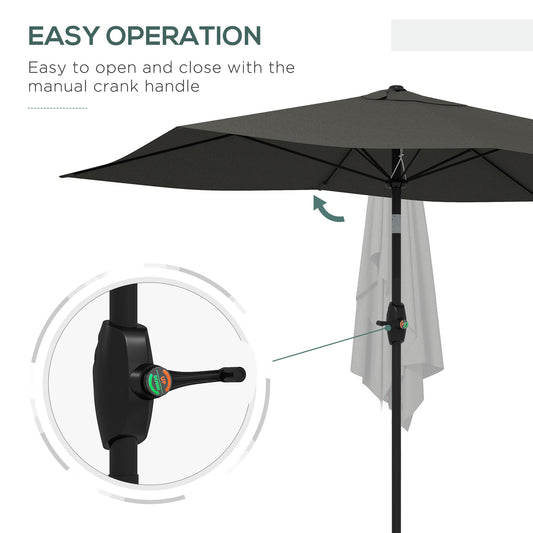 6.5' X 10' Rectangular Outdoor Patio Table Market Umbrella With Crank And Push Button Tilt, Dark Gray