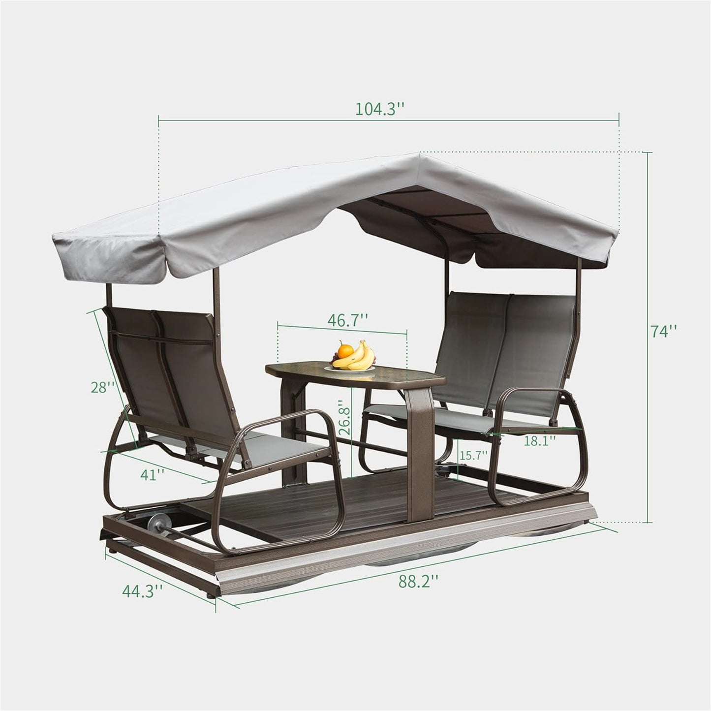4-Seat Outdoor Glider Benches With Canopy, Retro Metal Glider Chair With Aluminum Frame, Patio Swing Chair For Outside,Garden,Lawn