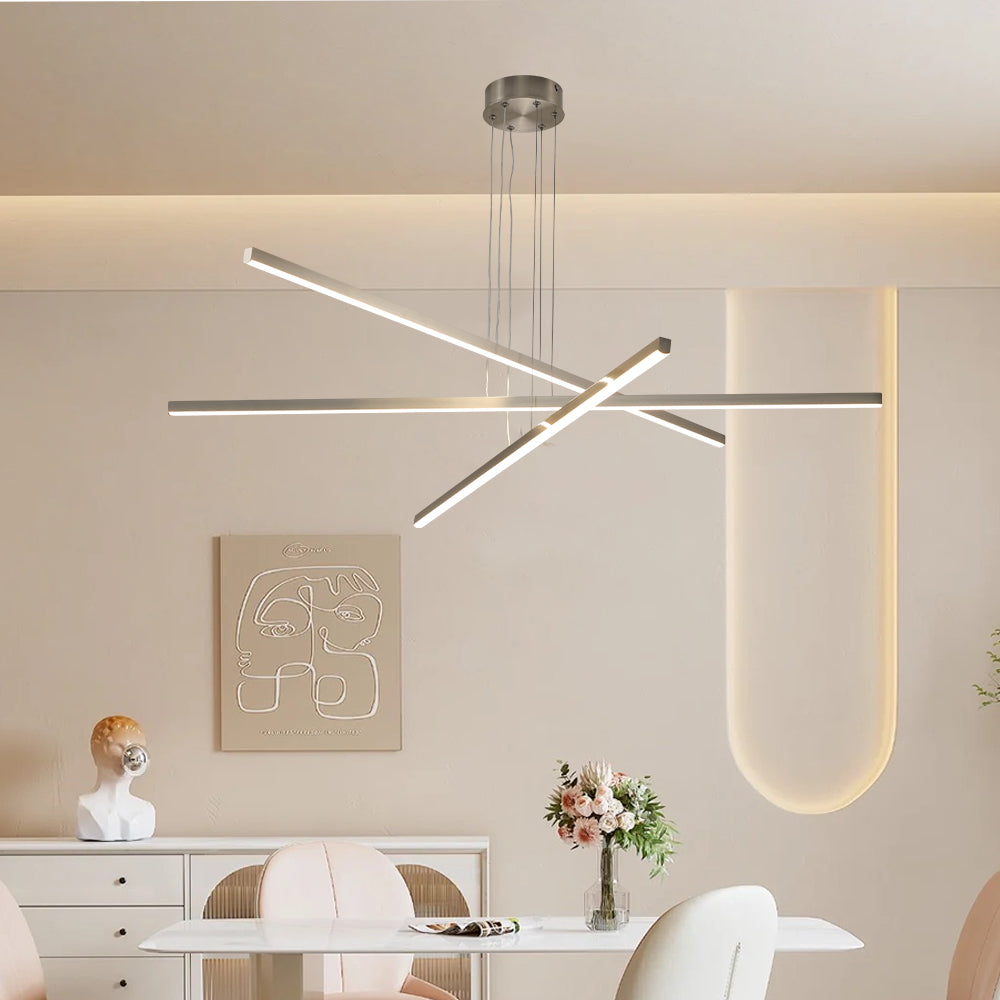 48 Modern LED Chandelier - Geometric 3-Arm Design, Adjustable Hanging, Sleek Metal Finish For Dining Room, Living Room & Office