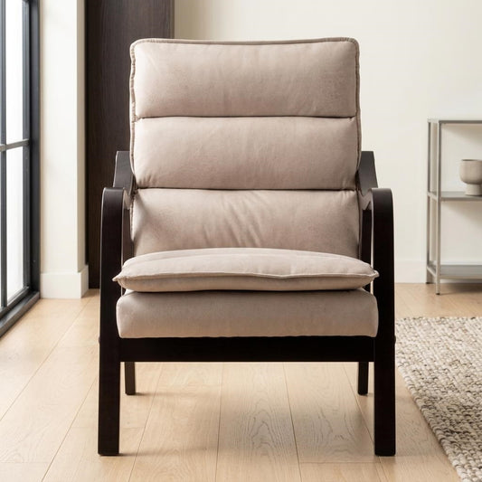 Mid-Century Modern Light  Accent Chair With Wood Armrest, Upholstered Reading Chair For Living Room Bedroom