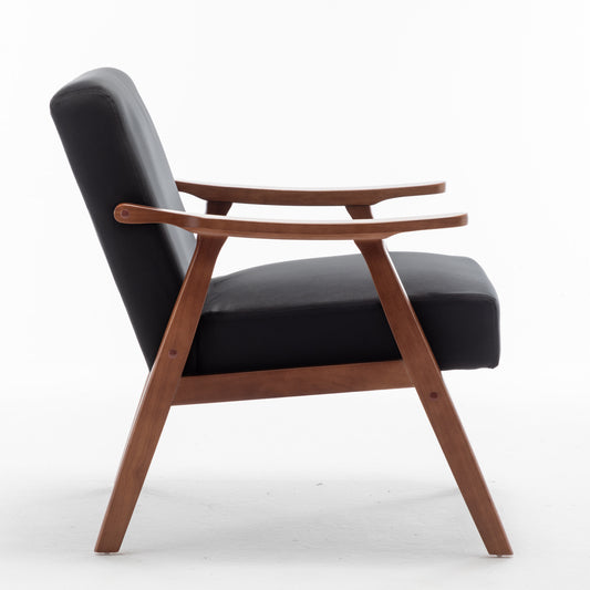 Accent Chair With Velvet Upholstery And Solid Wood Frame, Classic Mid-Century Modern Living Room Furniture For Extra Seating, Black