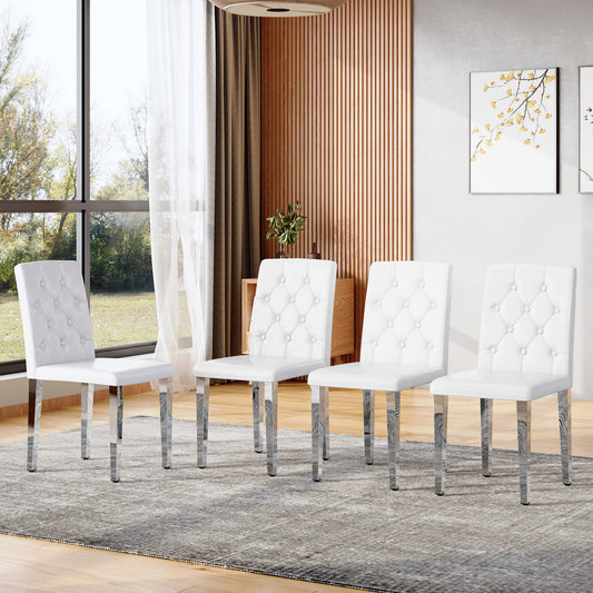 4-pack White PU Dining Chairs Ergonomic Buckle Backrest, 35 Inches High, Silver Metal Legs,Combines Comfort And Texture.Perfectly Suitable For Family Dining Rooms,hotel Banquet Halls,etc.W1151P295715