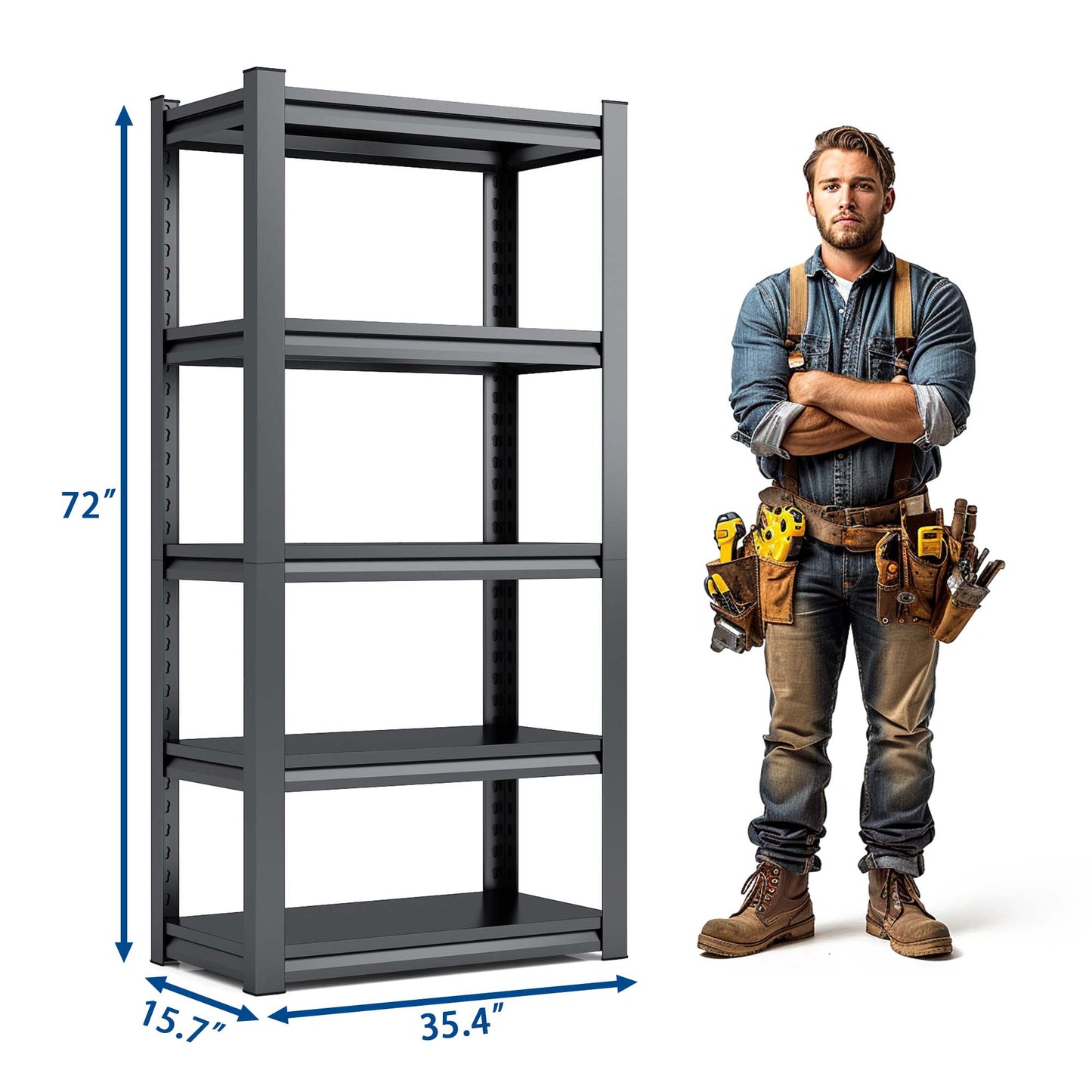 72 H  5 Tier Metal Shelves For Storage Garage Shelving 2000LBS Heavy Duty Storage Shelves Adjustable Garage Shelf Industrial Shelving Unit Storage Utility Rack,35.4 Wx15.7 Dx72 H,Black
