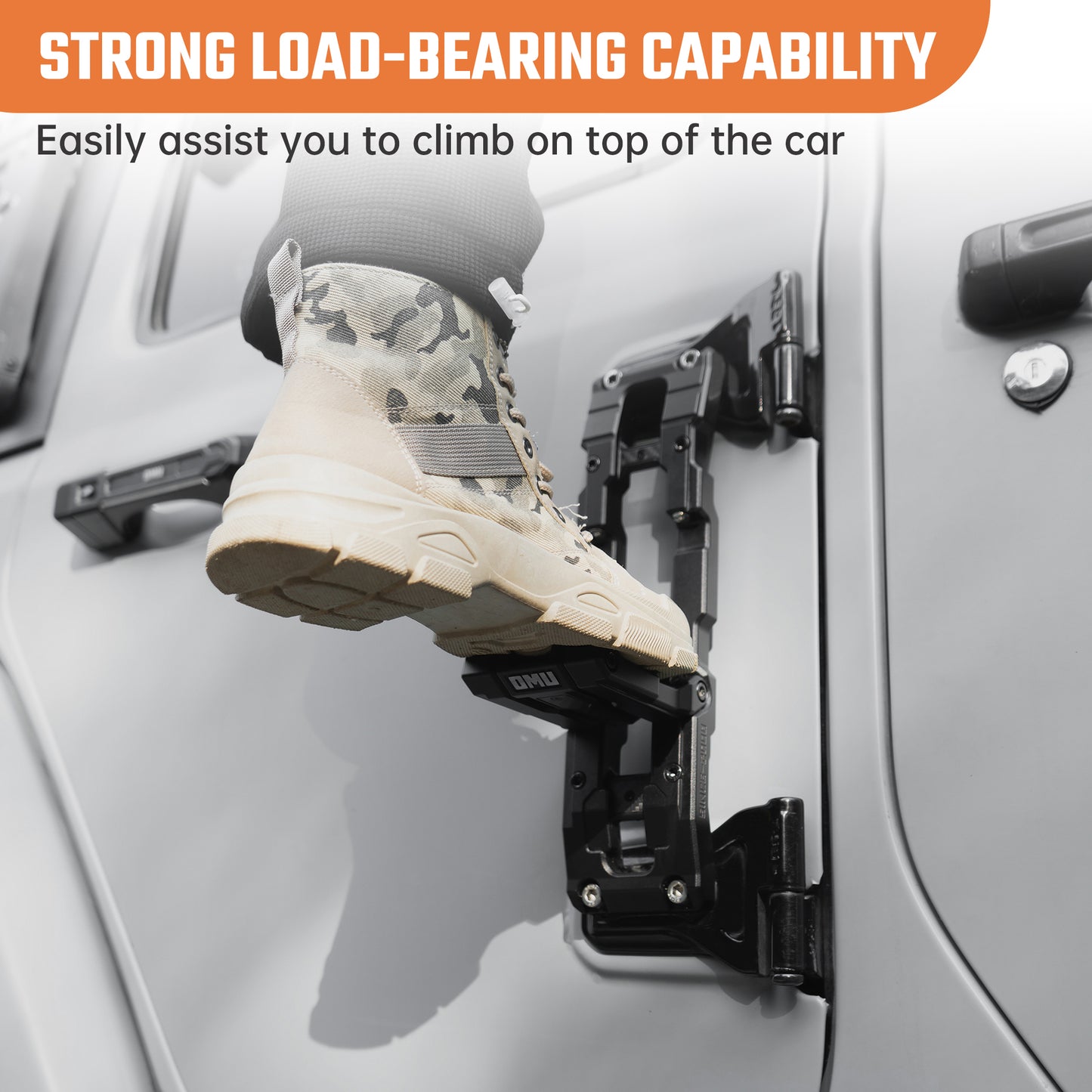 OMU Genesis Series Door Hinge Step Aluminum Door Hinge Step Folding Foot Pedal Side Ladder Compatible With 2007-2017  Wrangler JK,2018-2026  Wrangler JL & 2020-2026  Gladiator