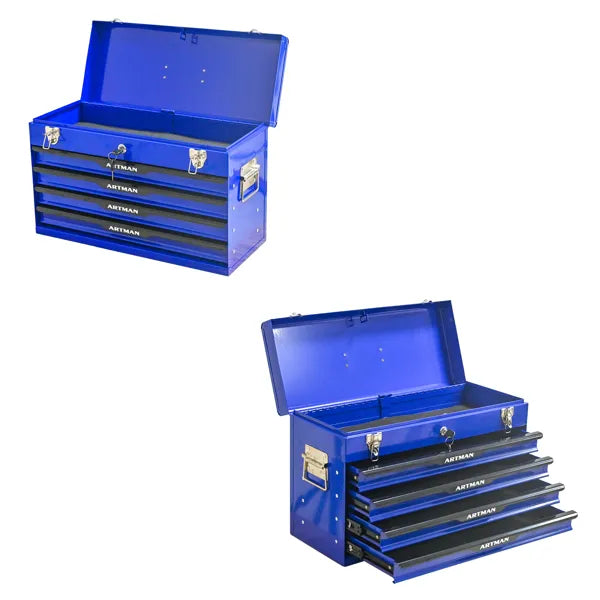 20-inch Steel Portable Tool Box With Drawers - Tool Storage Box Organizer With Metal Lock Closure Device - Powder-coated Tool Storage Cabinet (BLUE)