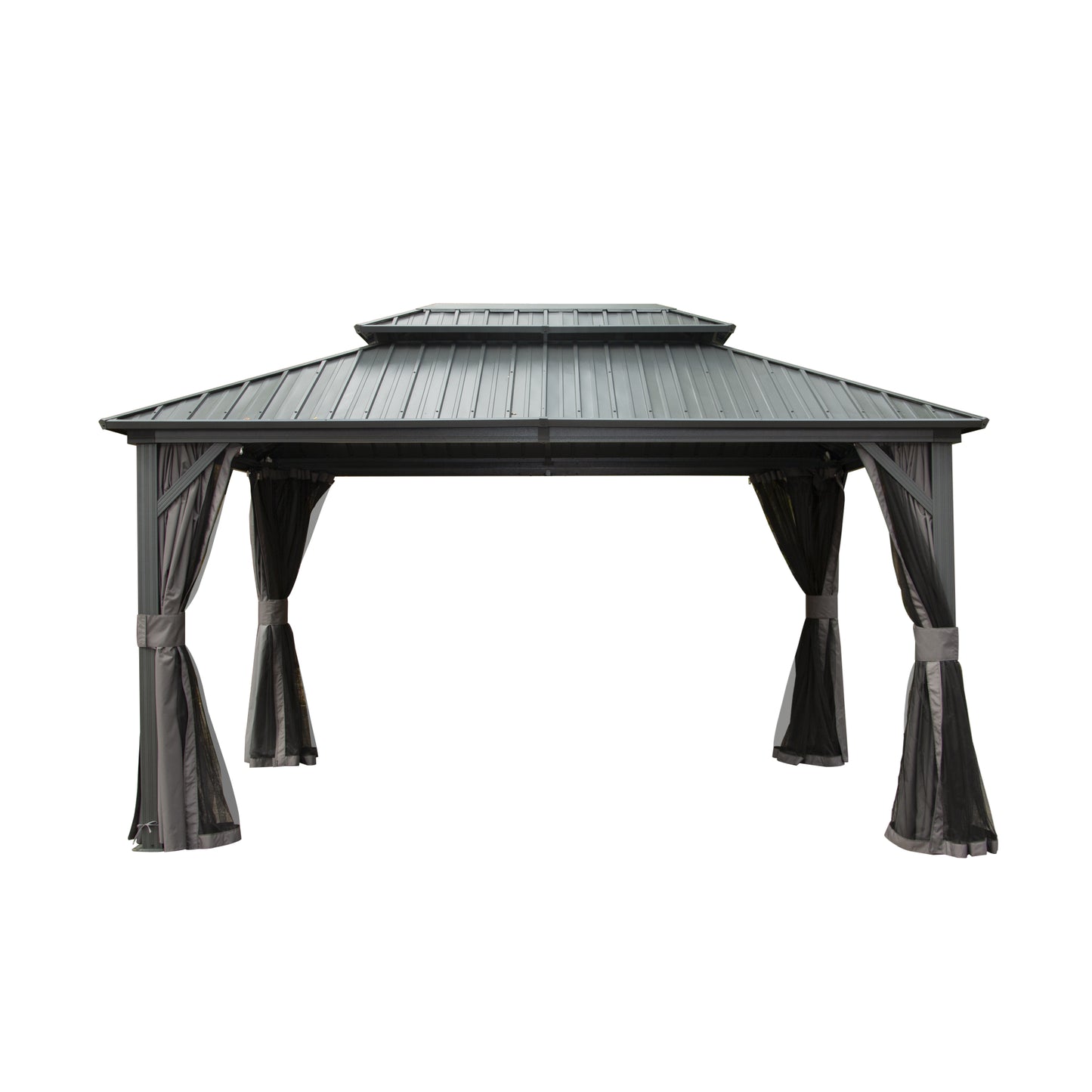 10   X 12   Hardtop Gazebo, Aluminum Metal Gazebo With Galvanized Steel Double Roof Canopy, Curtain And Netting, Permanent Gazebo Pavilion For Patio, Backyard, Deck, Lawn