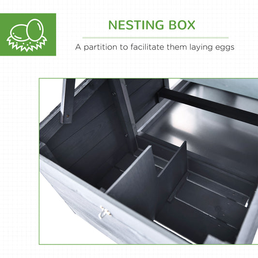 PawHut 59 Small Wooden Chicken Coop Hen House Poultry Cage For Outdoor Backyard With 2 Doors, Nesting Box And Removable Tray, Gray
