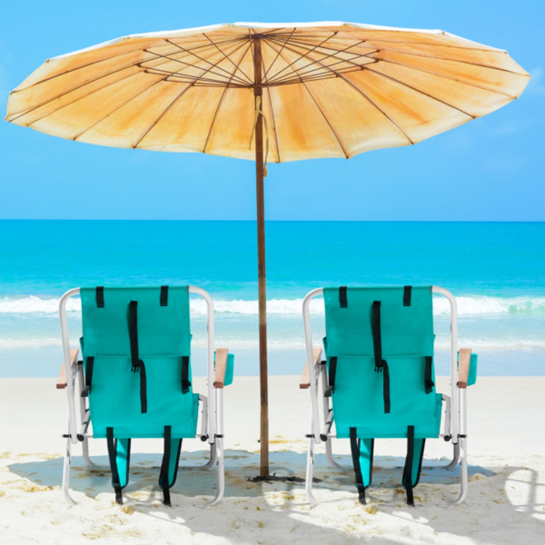 2 Pieces, Seat Height 7.9in, Width 17.7in, Depth 17.3in, Mint Green, Iron Beach Chair, Steel Tube, Oxford Fabric, 120kg, 4-level Adjustment