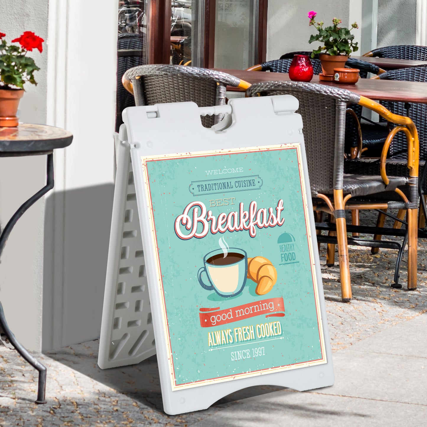 A Frame Sandwich Board Signs Outdoor 22" X 28" Sidewalk Sign With Weighted Tank & Weatherproof Design, White