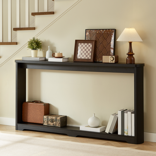 70.1 Corrugated Texture Storage Table For Entranceways, Narrow Wooden Console Sofa Table, Can Be Placed Behind The Sofa, Suitable For Entranceways, Corridors, And Front Door.Black.70.1 Lx8.7 Wx35.5 H