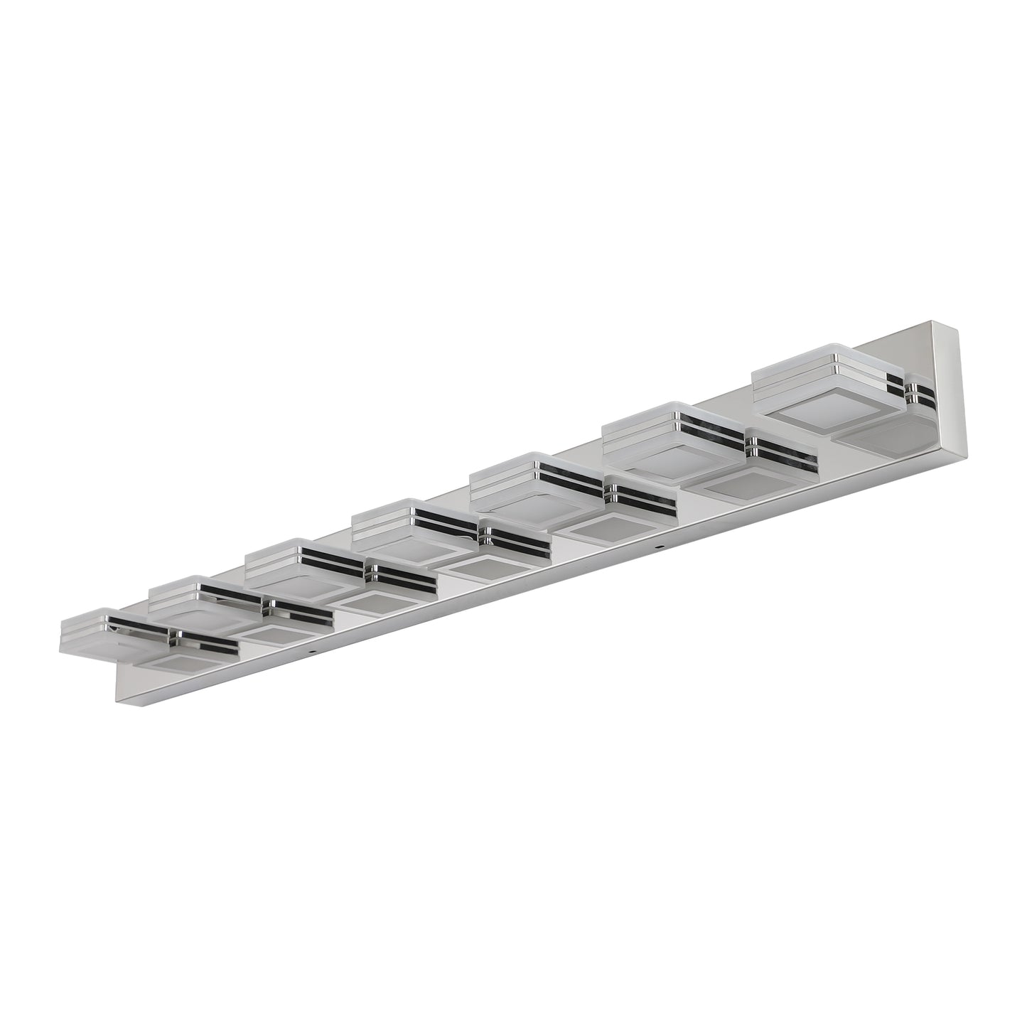 45in  Modern Chrome 7-Light LED Vanity Light, Square Acrylic Lampshades Wall Mount Fixture For Bathroom, Mirror Lighting