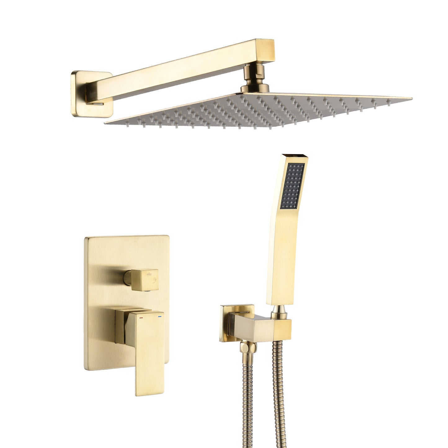 Shower Set Brushed Gold 10 Inch Bathroom Deluxe Shower Mixer Shower Combination Set Wall Mounted Shower Head System Shower Faucet