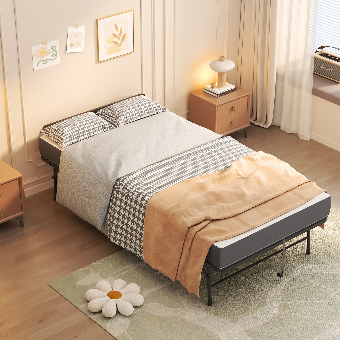 75 X 38 Folding Bed With Adjustable Headboard, 5 Memory Foam Rollaway Bed For Tall People, Heavy-Duty Portable Guest Bed On Wheels, Easy Assembly Twin Size Cot