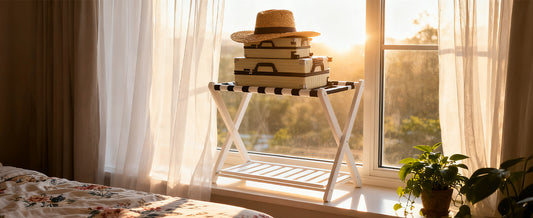 Luggage Rack Foldable Thickened Bamboo Suitcase Stand With Storage Shelf For Hotel Bedroom Guest Room