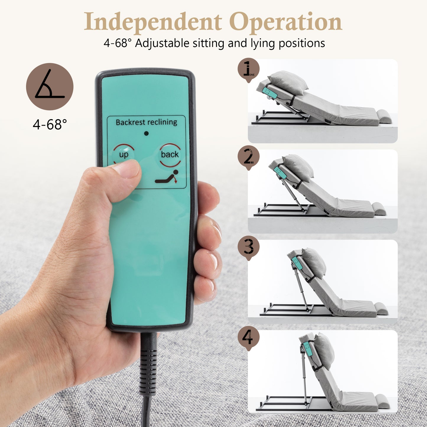 Electric Adjustable Bed Backrest - 300 Lbs Weight Capacity, 4-68 Lift, Machine Washable Fabric  For Elderly, Pregnancy, Patients, Handicap Assistance - Fits Most Bed Frames