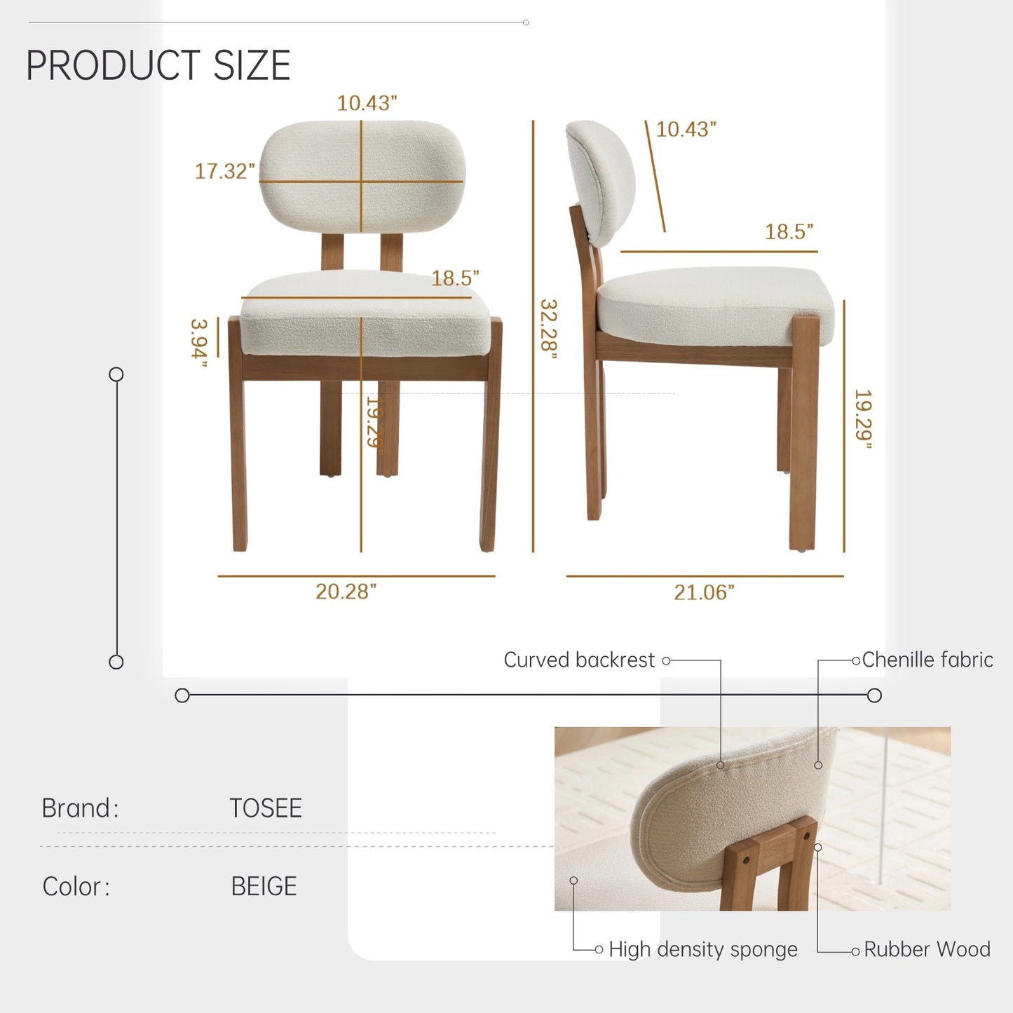 Wooden Dining Chairs Set Of 2, Modern Fabric Upholstered Dining Room Chair Kitchen Chairs, Farmhouse Dinner Chair For Kitchen Dining Room