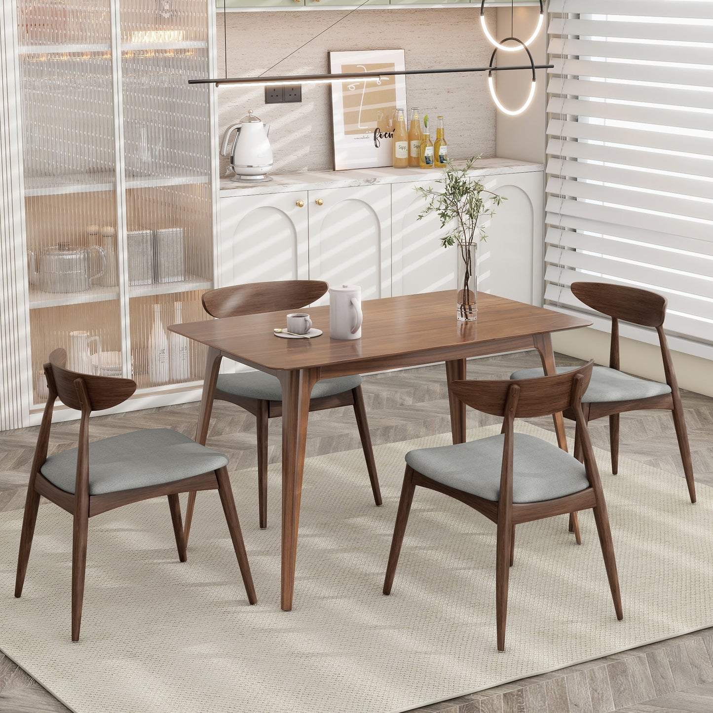 Set Of 2 Retro Rubberwood Chairs With Ergonomic Back & Plush Cushions, Walnut Light Gray  Same Sku 59297.00DBEI