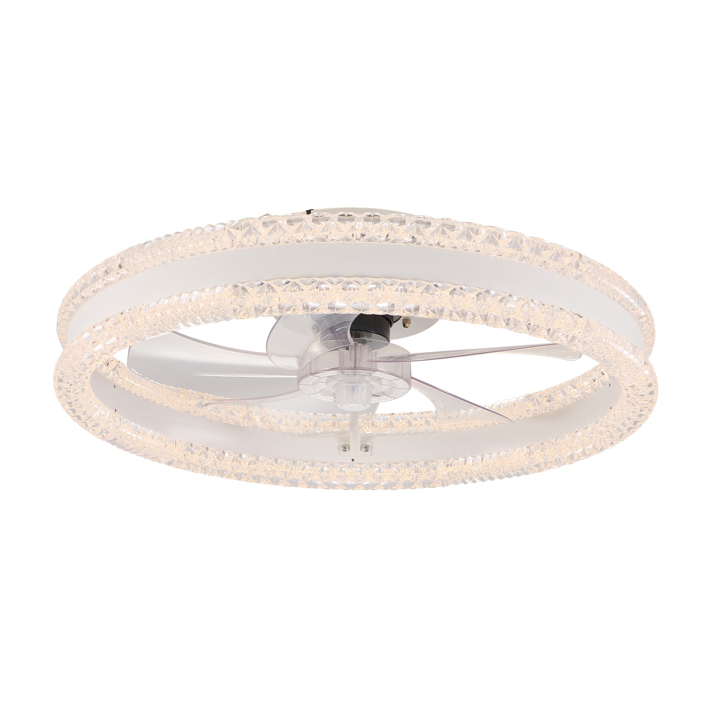 20 Luxury Double Ring LED Ceiling Fan With Light  Modern Flush Mount Design, Hidden Blades, Dimmable Lighting & Remote Control, Low Profile Silent Fan For Bedroom, Living Room White