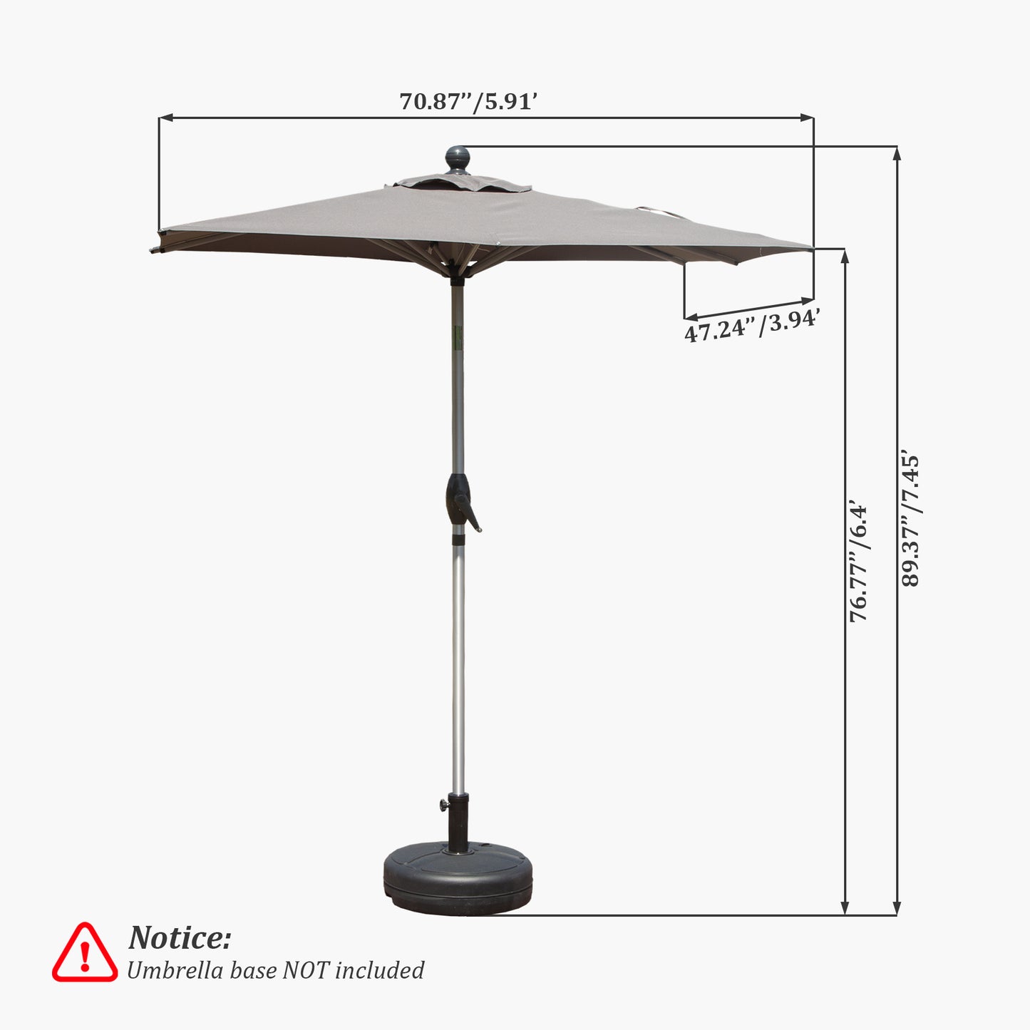 Rectangle Patio Umbrella With Crank Lift And Tilt Function, Grey   Base Not Included