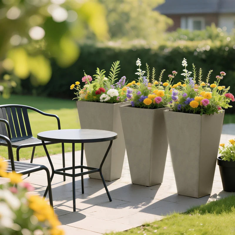 Tall Planters For Outdoor Plants Set Of 3, 28 In Taper Planters With Drainage Holes, Indoor Plant Pots, Front Porch Decor, Grey