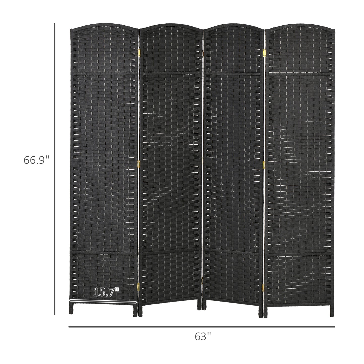 Folding Room Divider Screen 4 Panel 5.6 ' Tall Privacy Screen Freestanding Room Partition For Home Office, Black