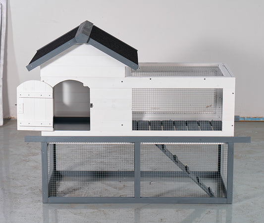 53-inch Double-tier Wooden Outdoor Indoor Waterproof Chicken Coop And Rabbit Hutch Complete With A Roof, Stairs, And A Removable Cleaning Tray Suitable For Small To Medium Pets.