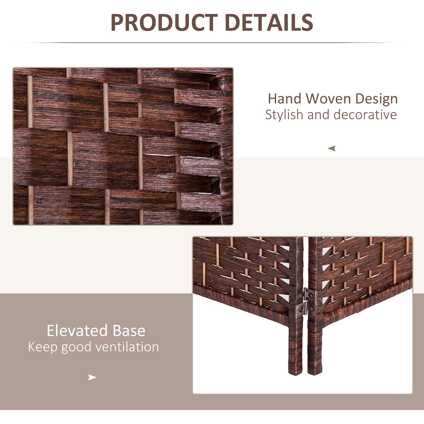 Room Divider, 4 Panel Folding Privacy Screen, 6FT Tall Portable Wicker Weave Partition Wall Divider For Bedroom, Home Office, Brown