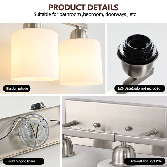 38  Bathroom Vanity Light, 6-Light Nickel Vanity Lights For Bathroom, Wall Sconce Lighting With Milky White Glass Shade, Wall Lights,Bath Vintage Wall Mounted Lamps For Mirror Bedroom