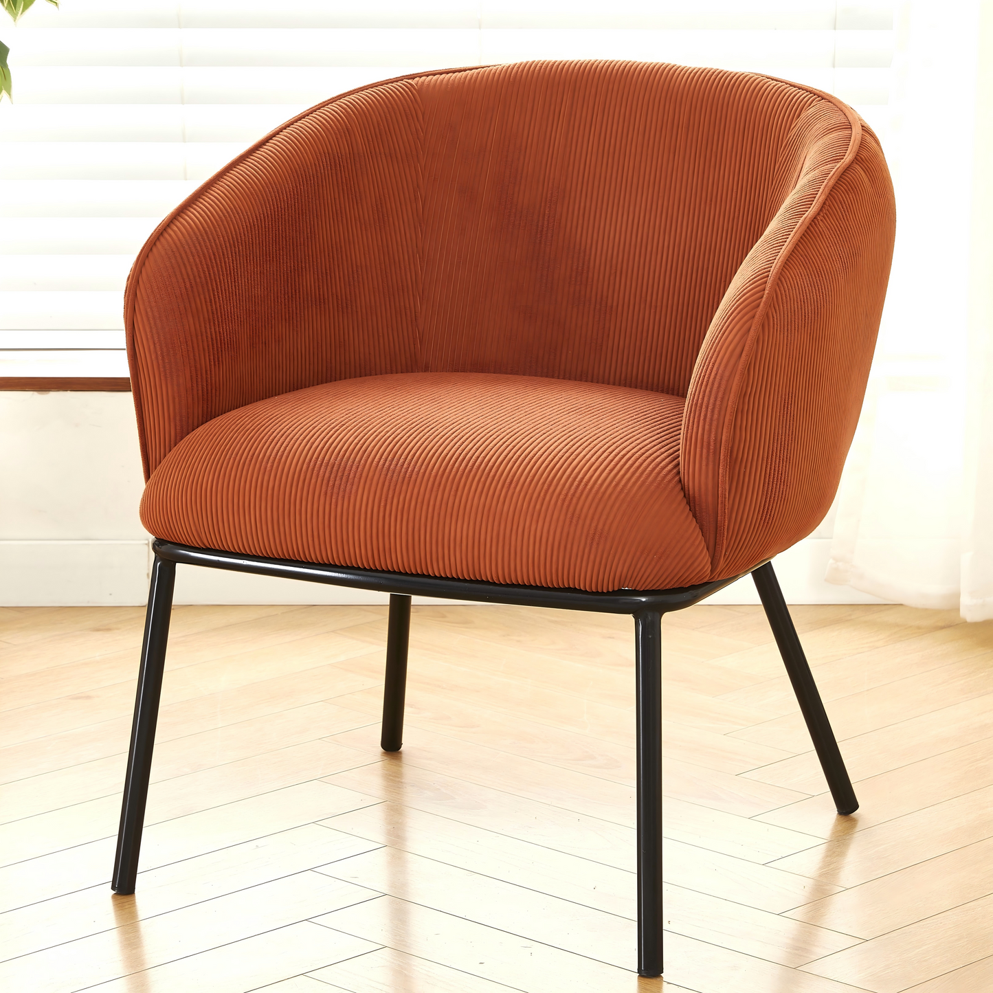 Modern Corduroy Accent Chair, Upholstered Armchair With Metal Legs, Mid-Century Barrel Chair For Living Room Bedroom, Easy Assembly