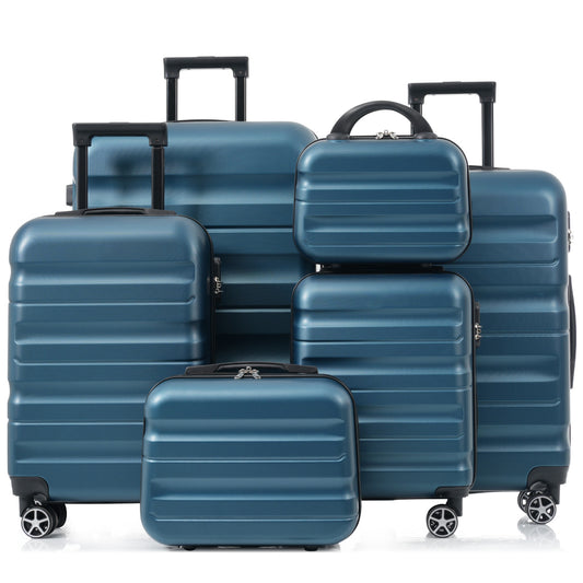 6-Piece ABS Hardshell Luggage Set - Lightweight & Durable Suitcases With Dual Spinner Wheels, Carry-On & Check-In Sizes For Travel & Business