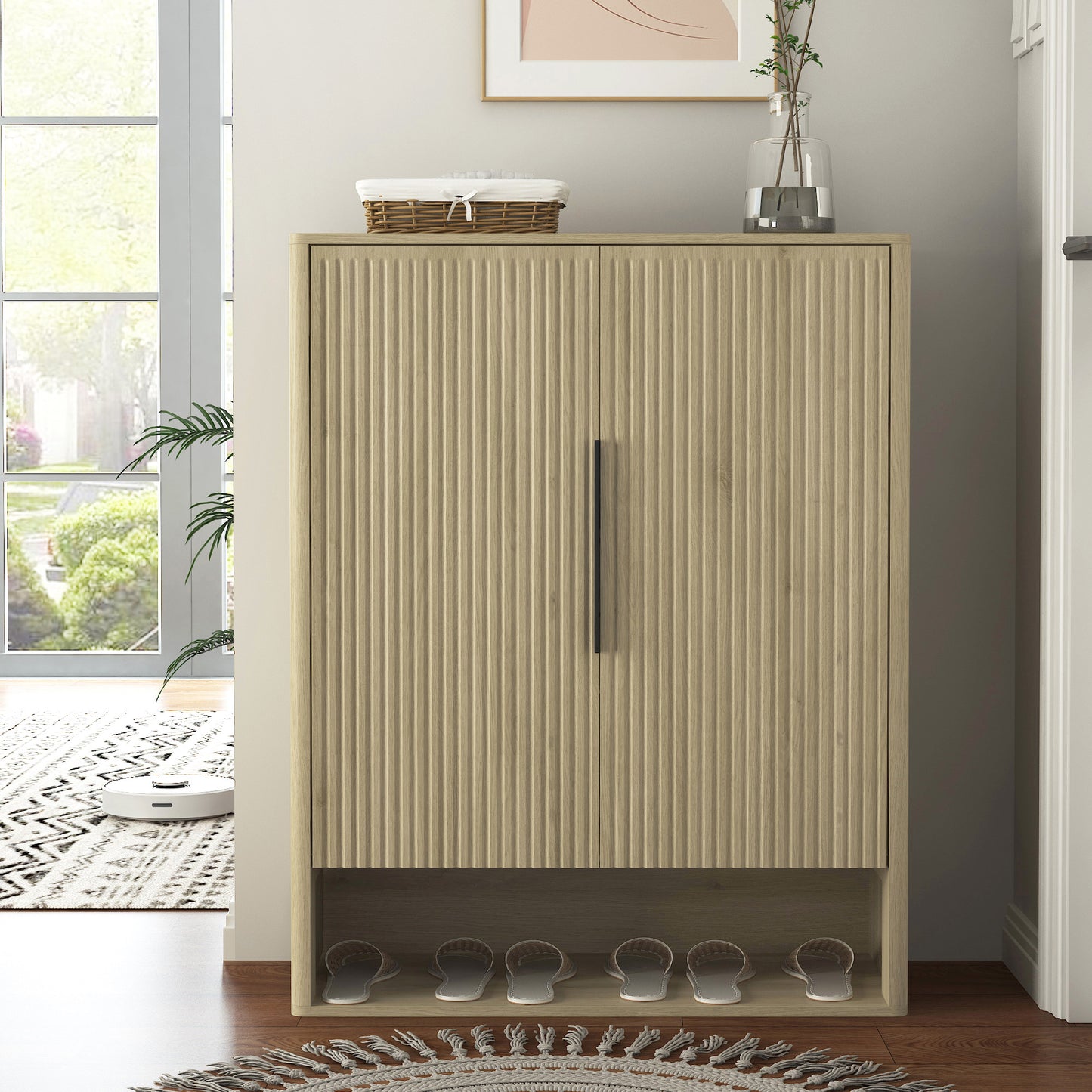 Shoe Storage Cabinet, Wooden Shoe Cabinet With Doors Modern Shoe Organizer With Adjustable Shelves,for Entryway, Hallway, Living Room